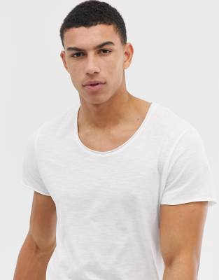 Jack & Jones Essentials scoop neck longline t-shirt in white