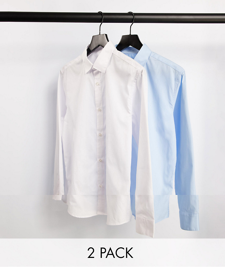 Jack & Jones - Essentials - Set van 2 nette overhemden in wit en blauw