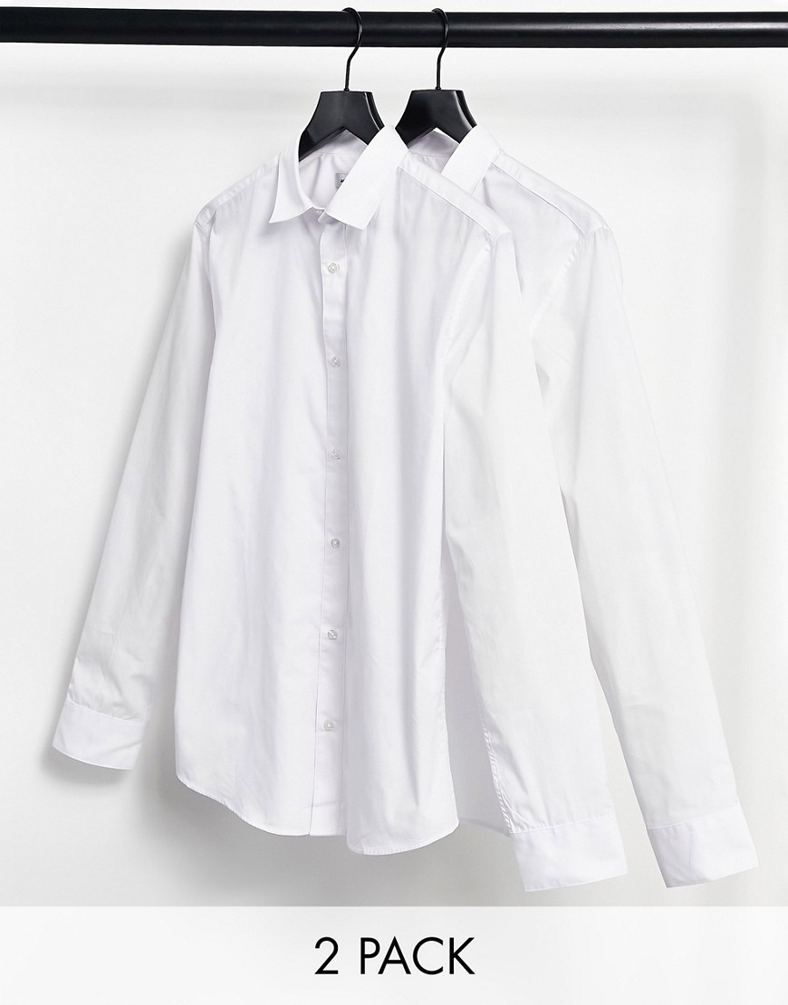 Jack & Jones - Essentials - Set van 2 nette slim-fit overhemden in wit
