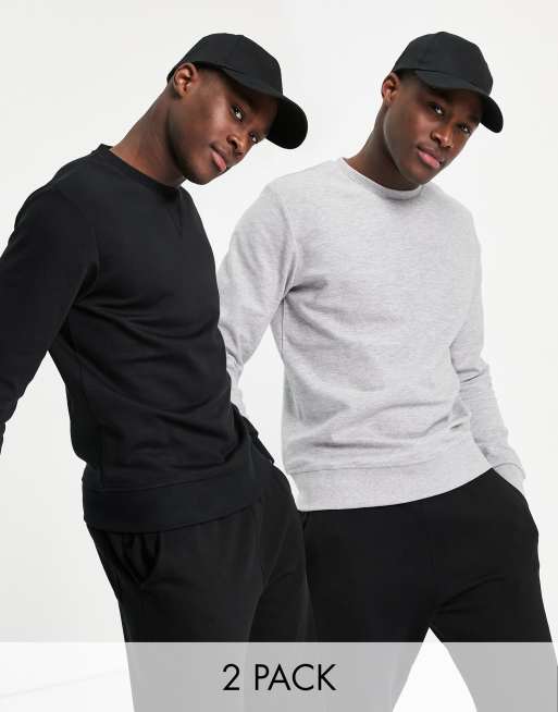 Jack & Jones - Essentials - Set van 2 sweaters in zwart/grijs