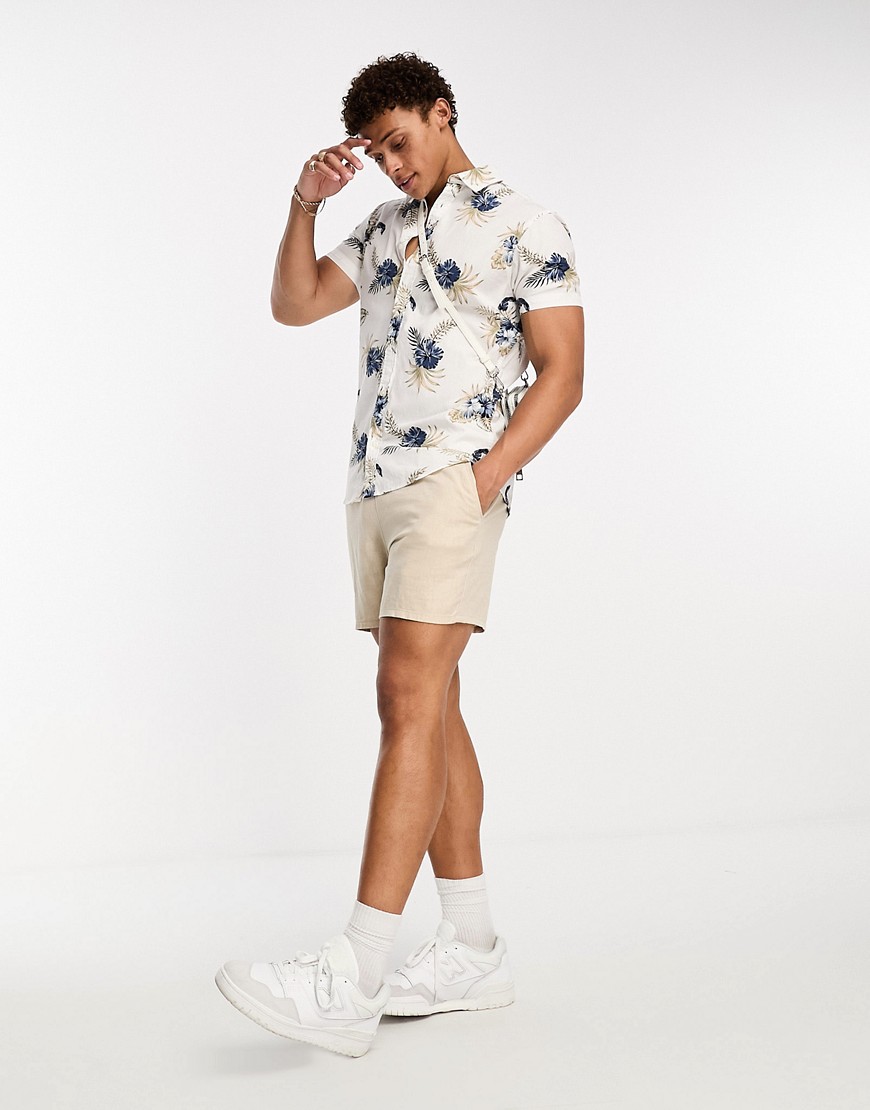 Jack & Jones Essentials Short Sleeve Camp Collar Viscose Floral Shirt In White