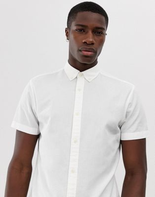 Jack & Jones Essentials short sleeve linen mix shirt in white | ASOS