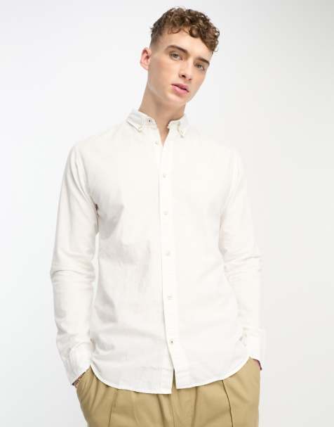 Jack & Jones Essentials slim fit linen mix shirt in light blue - view 1