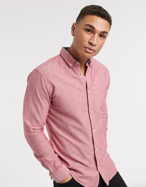 Jack & Jones Essentials slim fit linen mix shirt in pink