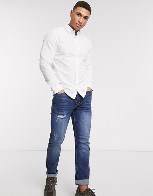 Jack & Jones Essentials slim fit linen mix shirt in white