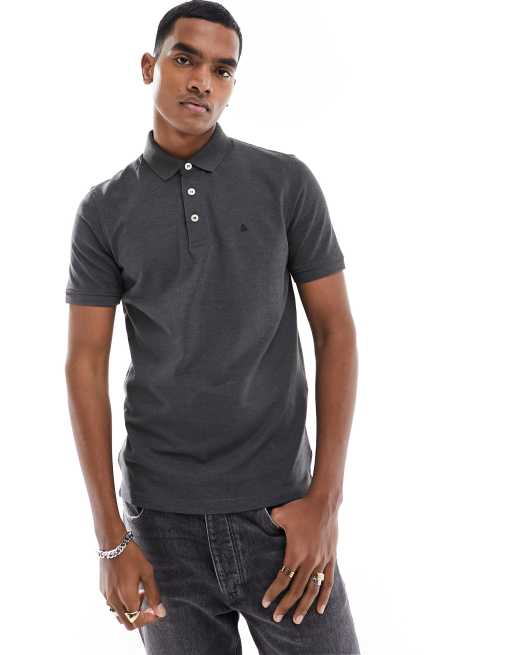 Jack & Jones Essentials slim fit pique logo polo in dark gray melange