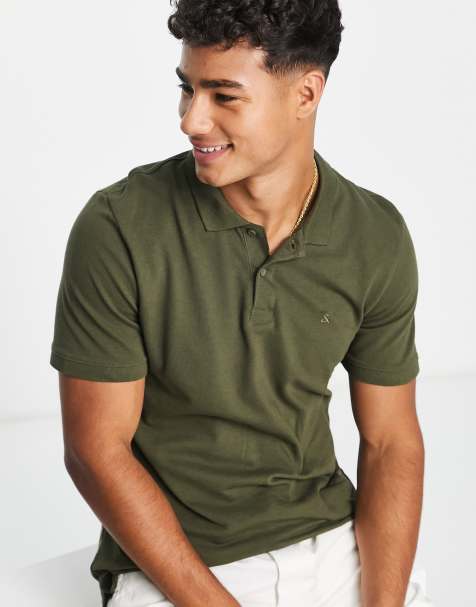 ASOS Knitted Ribbed Polo Neck T-shirt Khaki in Green for Men