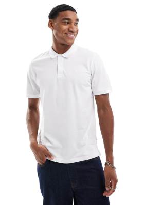 Jack & Jones Essentials slim fit pique logo polo in white - ASOS Price Checker