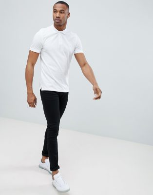 Jack & Jones Essentials Slim Fit Pique Logo Polo In White