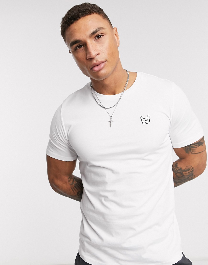 Jack & Jones Essentials - Slim-fit T-shirt met hondlogo van organisch katoen in wit