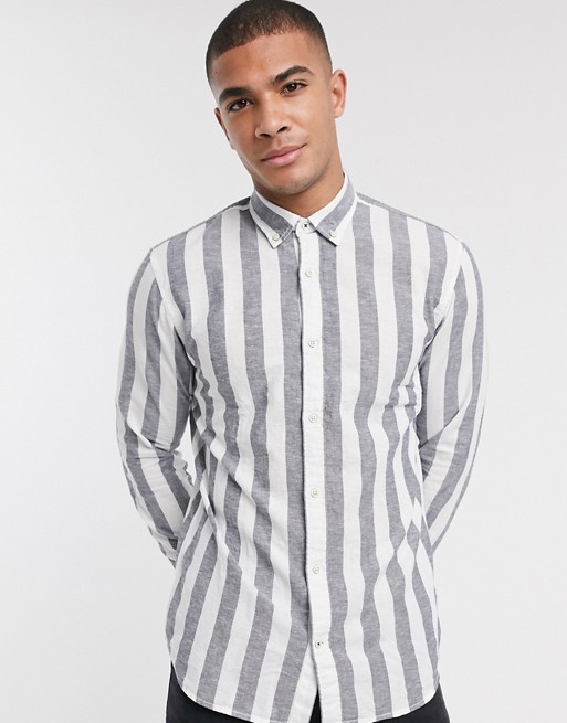 Jack & Jones Essentials slim fit thick stripe shirt in white