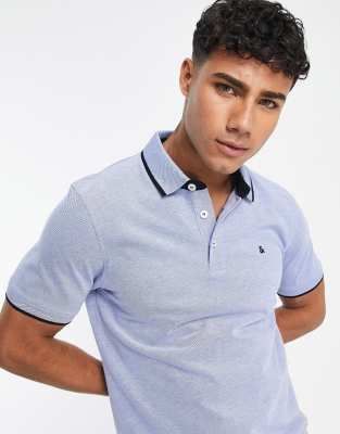 Jack & Jones Essentials slim fit tipped pique logo polo in blue