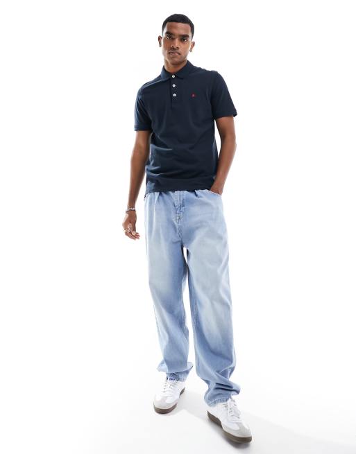 Jack & Jones Essentials slim fit tipped pique logo polo in navy , 4 of 4