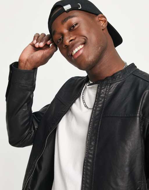 Jack & Jones - Essentials - Sort biker-jakke i imiteret læder, 3 af 4