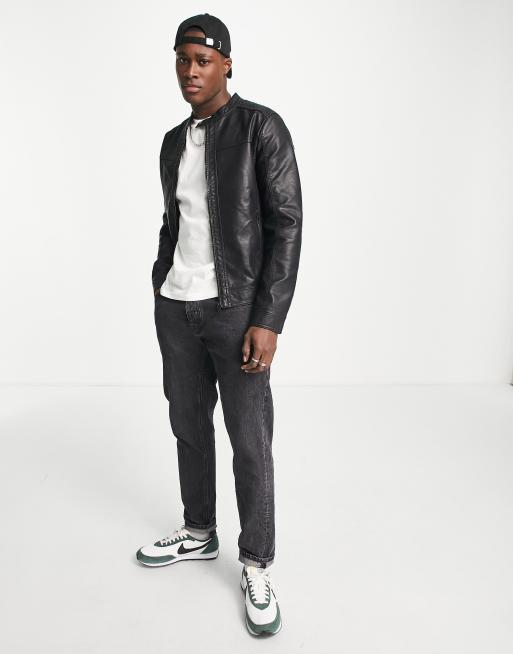 Jack & Jones - Essentials - Sort biker-jakke i imiteret læder, 4 af 4