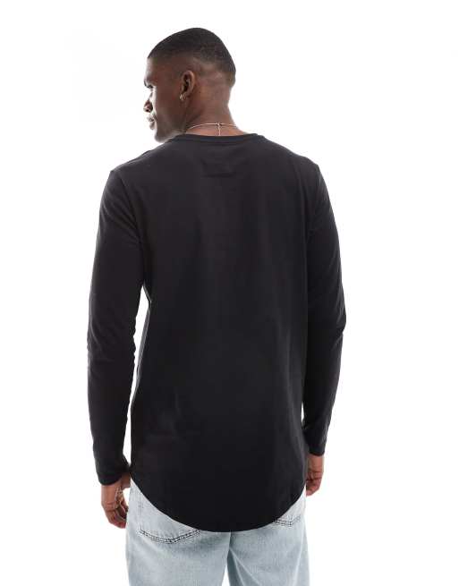 Jack & Jones Essentials - Sort longline-T-shirt med lange ærmer og buet kant , 3 af 4