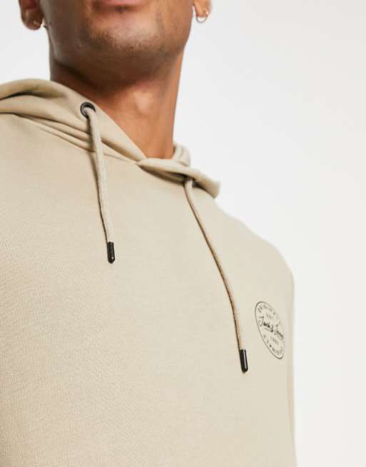 Jack & Jones Essentials stamp logo hoodie in beige