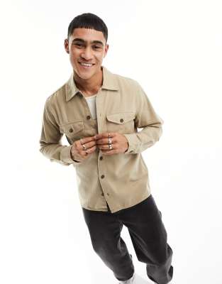 Jack & Jones Essentials brushed overshirt in beige - ASOS Price Checker