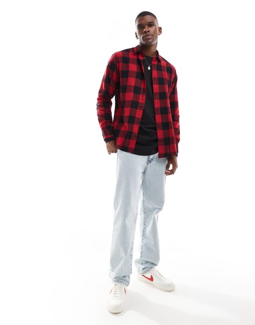 Jack & Jones Essentials – Svart och rödrutig skjorta med borstad finish, 3 av 4