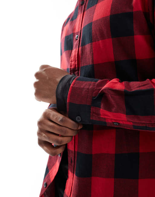 Jack & Jones Essentials – Svart och rödrutig skjorta med borstad finish, 4 av 4