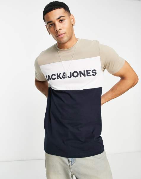 Jack & Jones Essentials - T-shirt beige color block con logo - view 1