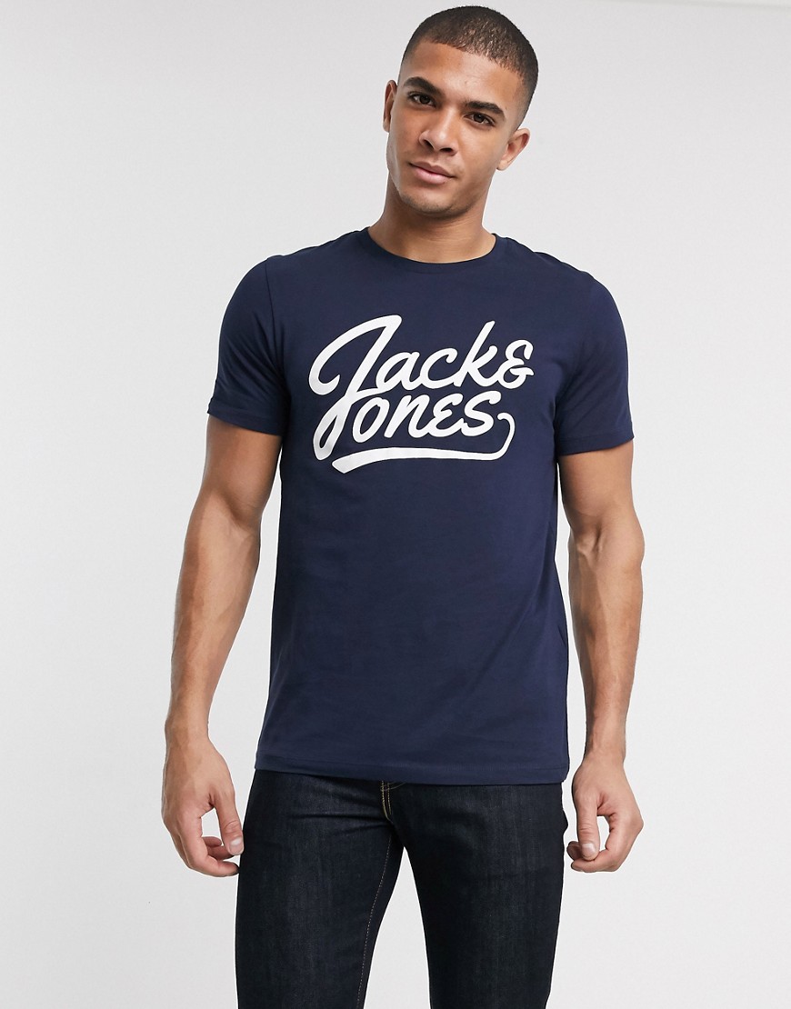 Jack & Jones - Essentials - T-shirt con logo a scritta-Navy
