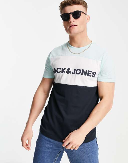 Jack & Jones - Essentials - T-shirt con logo colorblock, colore menta