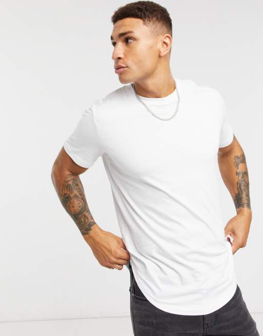 Jack Jones Essentials T shirt long ourlet arrondi Blanc