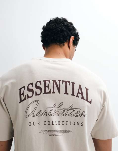 Jack & Jones essentials T-shirt med rygprint i beige - view 1