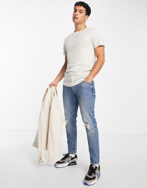 Jack & Jones Essentials - T-shirt met lange pasvorm en ronde zoom in gebroken wit, 4 van 4