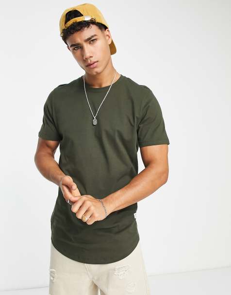 Jack & Jones Essentials - T-shirt met lange pasvorm en ronde zoom in kaki - view 1