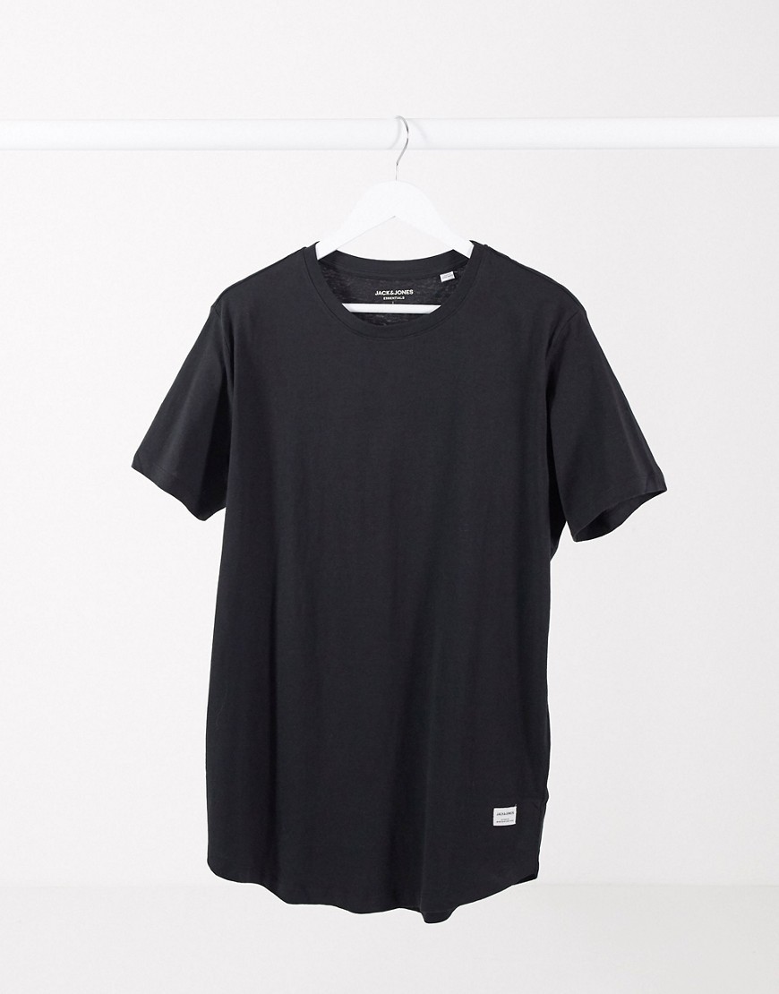 Jack & Jones Essentials - T-shirt met lange pasvorm en ronde zoom in zwart