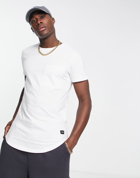 Jack & Jones Essentials - T-shirt met lange pasvorm, ronde zoom en zak in wit - view 1