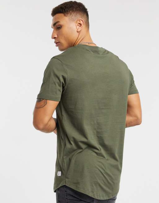 Jack & Jones Essentials - T-shirt taglio lungo con fondo arrotondato kaki, 2 di 4