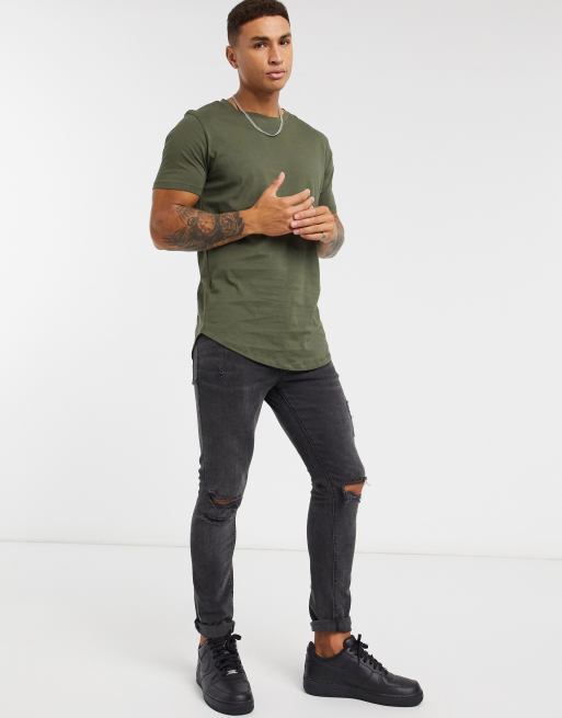 Jack & Jones Essentials - T-shirt taglio lungo con fondo arrotondato kaki, 4 di 4