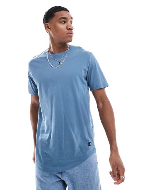 Jack & Jones Essentials - T-shirt taglio lungo con orlo arrotondato blu - view 1