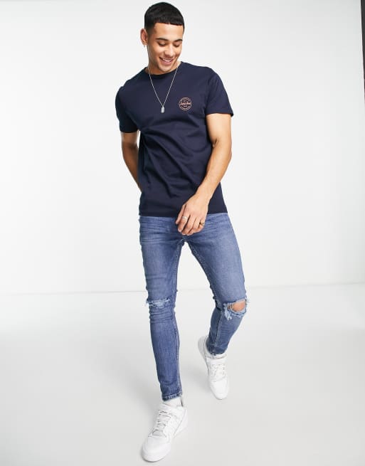 Jack & Jones Essentials t-shirt with logo chest print in navy , 4 of 4