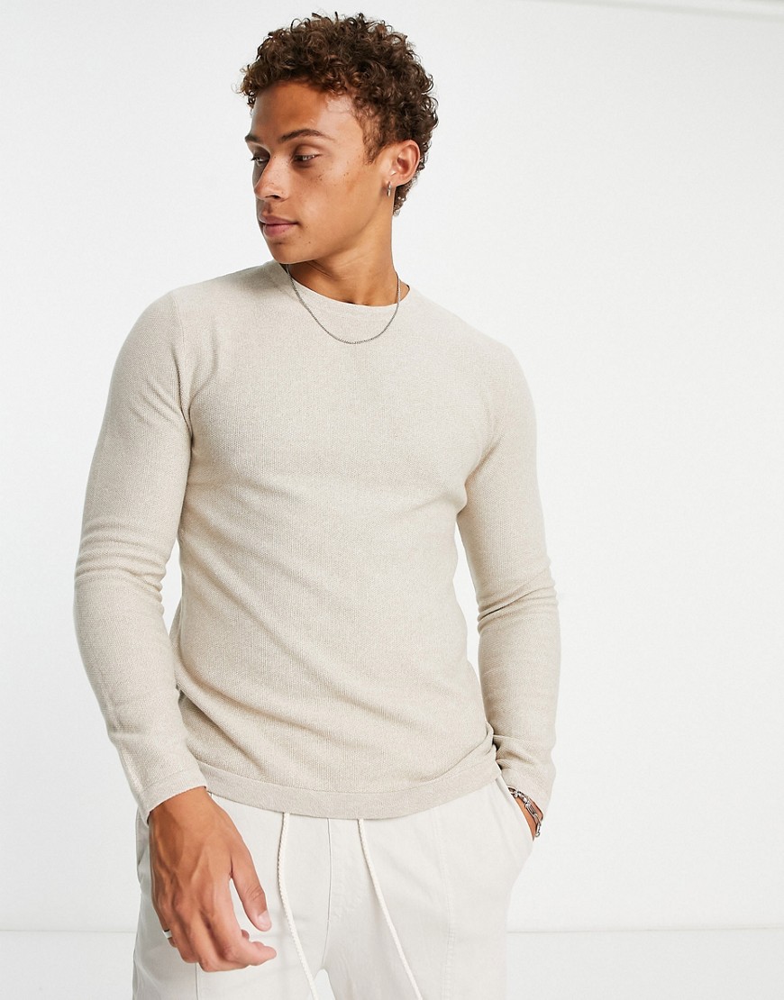 Jack & Jones Essentials textured knitted jumper in beige-Neutral
