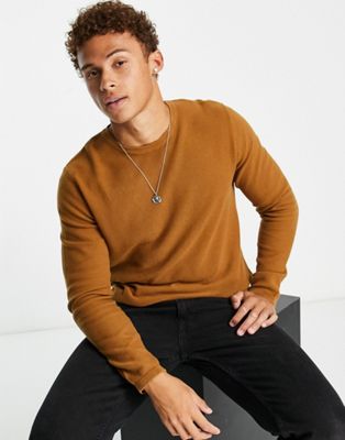 Jack & Jones Essentials textured knitted jumper in brown