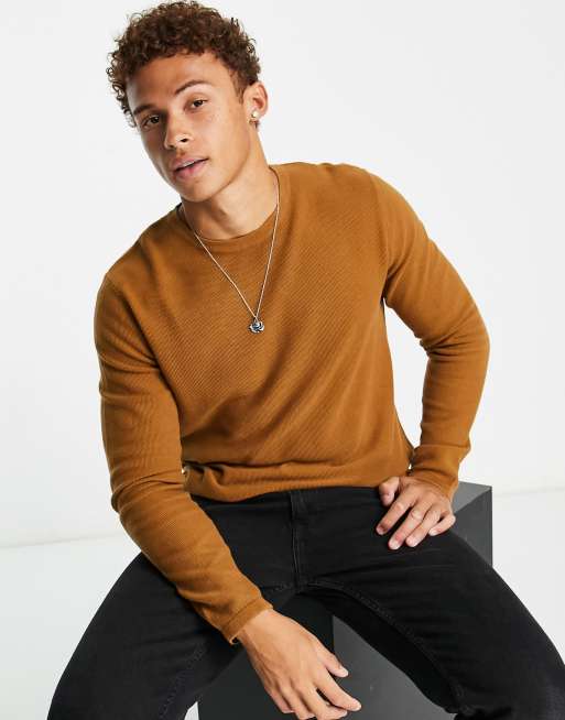 ASOS Crew Neck Sweater with Elbow Patches In Cotton