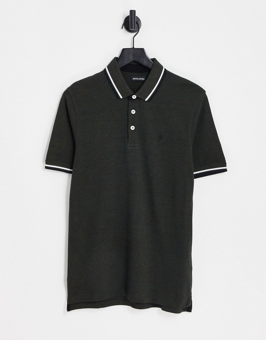 Jack & Jones Essentials tipped polo in green