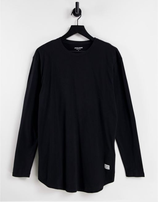 Jack & Jones - Essentials - Top en coton à manches longues et ourlet arrondi - Noir