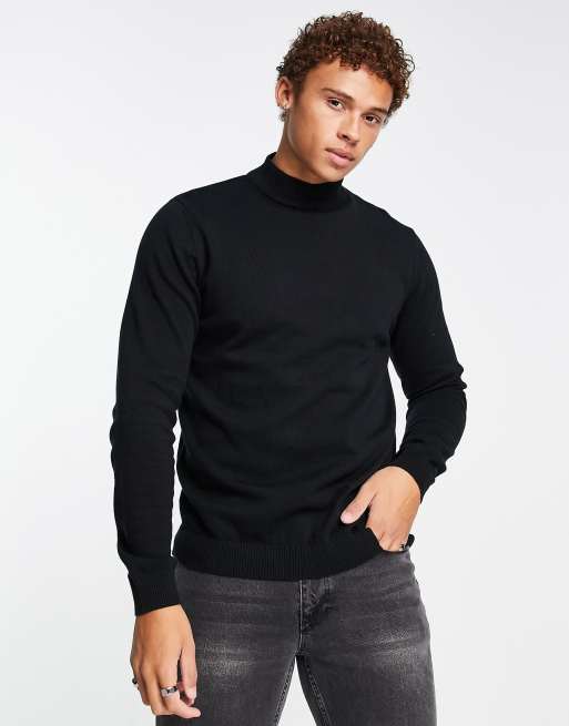 Jack & Jones - Essentials - Trui met opstaande boord in zwart 