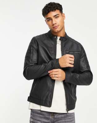 Jack & Jones Essentials - Veste de course en imitation cuir - Noir