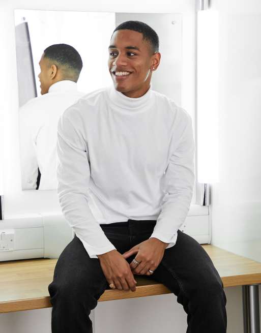 Jack & Jones – Essentials – Vit långärmad topp i bomull med polokrage i bomull - WHITE