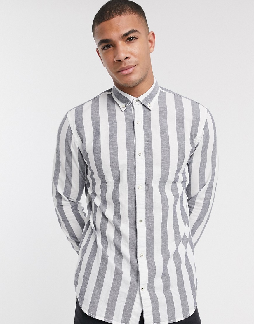 Jack & Jones Essentials – Vit skjorta med smal passform och bred rand-Gul