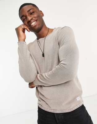 Jack & Jones Essentials washed jumper with rolled hem in beige - view 1