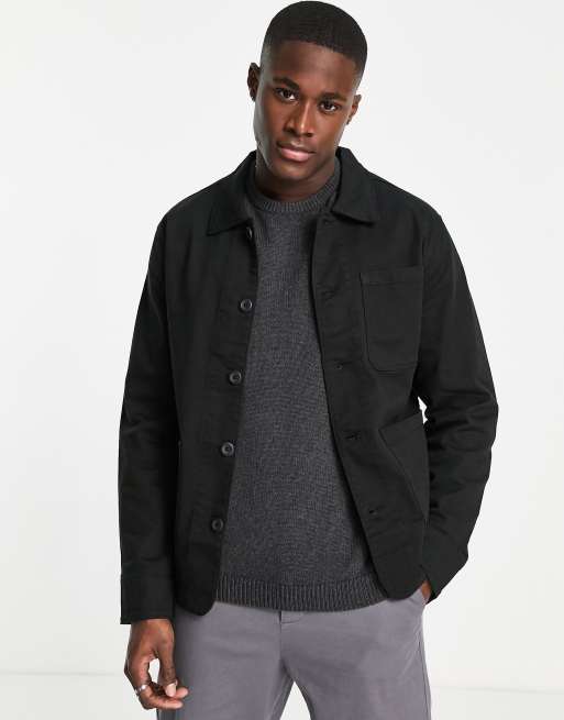 Jack & Jones Essentials worker overshirt in black | ASOS