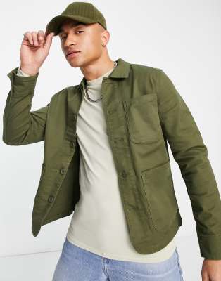 Jack & Jones Essentials worker overshirt in khaki | ASOS