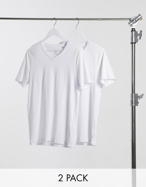 Jack & Jones Essentials – Zestaw 2 białych T-shirtów o bardzo dopasowanym kroju z dekoltem w kształcie litery V